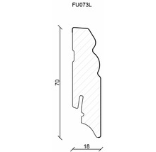 Technische Zeichnung einer Fußleiste mit den Maßen 70 x 18 Millimeter.