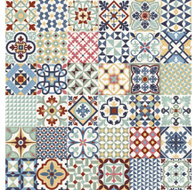 Fliesenmuster mit geometrischen und floralen Motiven