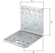 Winkelverbinder aus Metall mit Bohrungen und den Maßen a, b und c.