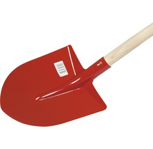 Roter Spaten mit Holzgriff