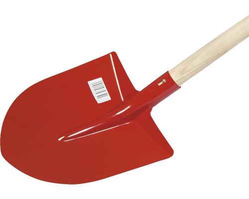 Roter Spaten mit Holzgriff