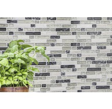 Dekorative Mosaikfliesenwand mit Pflanze im Topf