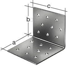 Winkelverbinder mit Bohrungen und Maßangaben.