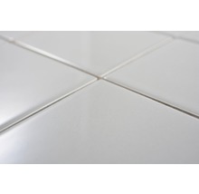 Detailaufnahme von weißen Keramikfliesen mit Fugen