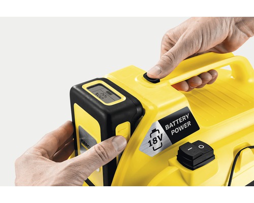 Gelbe tragbare Batteriebox mit Batterieanzeige und Bedienfeld