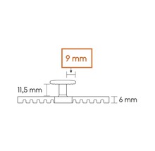 Technische Zeichnung eines Montageprofils mit den Maßen 9 mm, 11,5 mm und 6 mm.