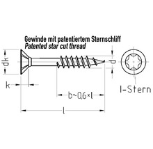 Zeichnung einer Schraube mit patentiertem Sternschliff