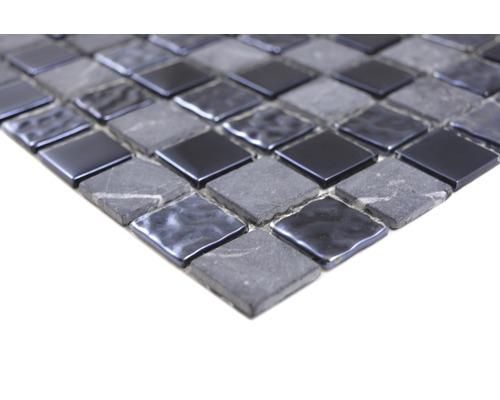 Glasmosaik mit Naturstein CM M462 30,2x32,7 cm schwarz