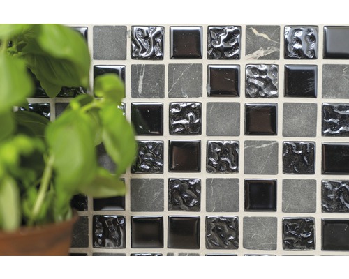 Glasmosaik mit Naturstein CM M462 30,2x32,7 cm schwarz
