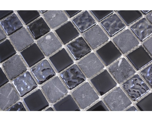 Glasmosaik mit Naturstein CM M462 30,2x32,7 cm schwarz