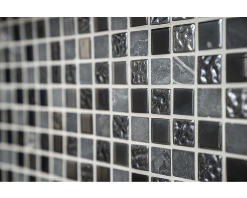 Glasmosaik mit Naturstein CM M462 30,2x32,7 cm schwarz
