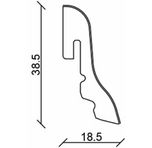 Abmessungen eines Sockelleistenprofils: 38,5 x 18,5 mm
