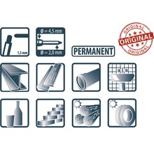 Symbolsammlung: Stahlelemente, Holz, Markierungsstift und mehr