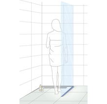 Illustration eines Badezimmers mit Duschrinne und Duschabtrennung