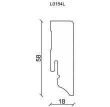 Profilzeichnung einer Zierleiste mit den Maßen 58 x 18 Millimeter