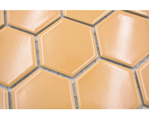 Keramikmosaik Hexagon HX 570 32,5x28,1 cm ockerorange glänzend