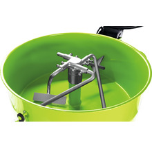 Innenansicht eines Mörtelmischers mit Rührwerk