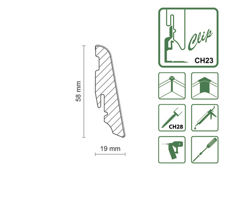 Sockelleiste FU060L Metallic Stone white foliert 2400 x 58 x