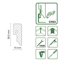 Clip CH23 zur Befestigung, Größe 38,5 x 15 Millimeter