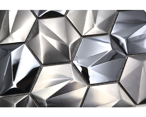 Metallmosaik HXM 60PL Hexagon 3D Stahl Tungsten glänzend 25,7x29,7cm