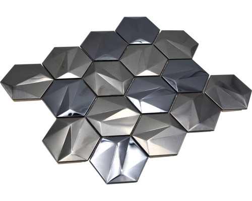 Metallmosaik HXM 60PL Hexagon 3D Stahl Tungsten glänzend 25,7x29,7cm