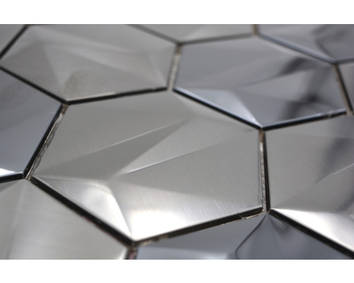 Metallmosaik HXM 60PL Hexagon 3D Stahl Tungsten glänzend 25,7x29,7cm