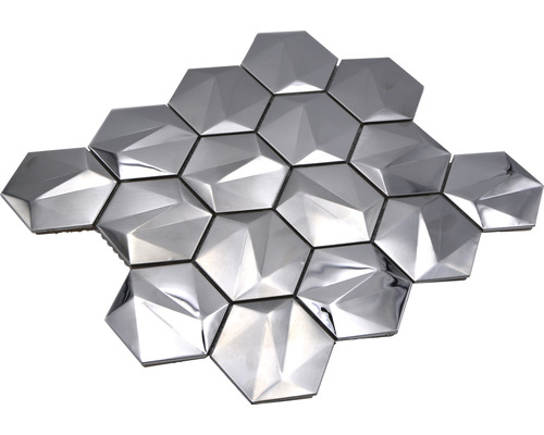 Metallmosaik HXM 40SB Hexagon 3D Stahl Titanium glänzend 25,7x29,7cm