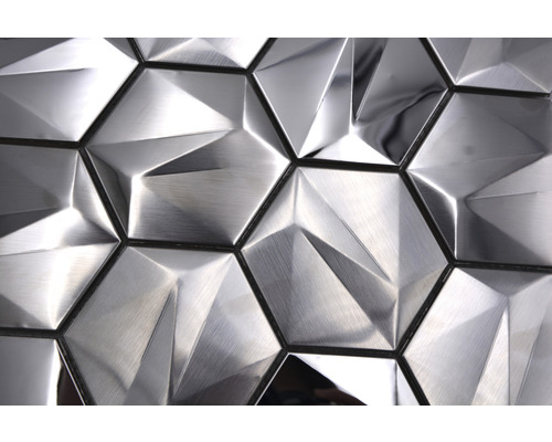 Metallmosaik HXM 40SB Hexagon 3D Stahl Titanium glänzend 25,7x29,7cm