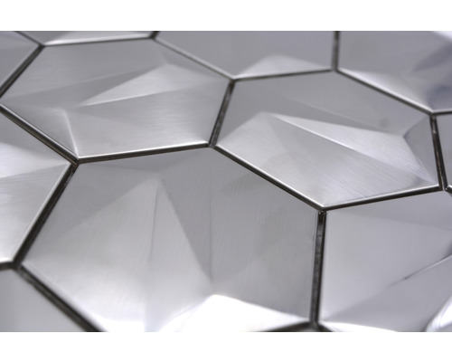 Metallmosaik HXM 40SB Hexagon 3D Stahl Titanium glänzend 25,7x29,7cm