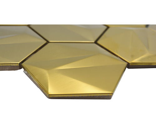 Metallmosaik HXM 30GO Hexagon 3D Stahl Gold glänzend 25,7x29,7cm