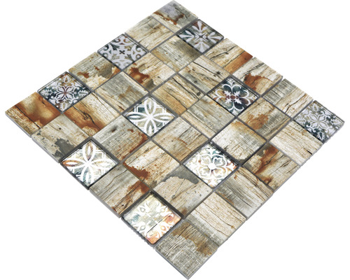 Glasmosaik XCM Wood 700 Quadrat Crystal mix lightbeige/beige 29,8x29,8cm