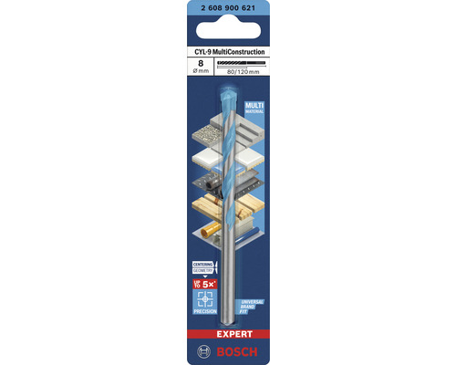 Bosch CYL-9 MultiConstruction Bohrer, 8 Millimeter Durchmesser, 80/120 Millimeter Länge