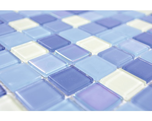 Glasmosaik Quadrat Crystal Mix blau light blue fluoreszierend