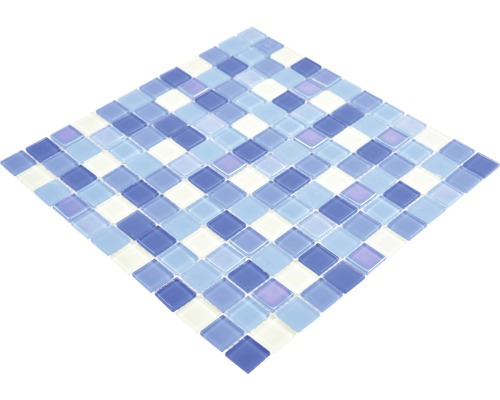 Glasmosaik Quadrat Crystal Mix blau light blue fluoreszierend