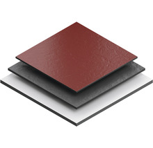 Drei quadratische Platten in unterschiedlichen Farben übereinander gestapelt