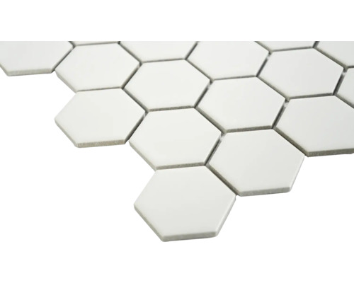 Keramikmosaik Hexagon 32 x 27,9 cm weiß matt