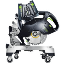 Akku-Kapp- und Gehrungssäge mit Sägeblatt und Rollen