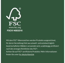 FSC Siegel: Kennzeichnet Produkte aus umwelt- und sozialverträglich bewirtschafteten Wäldern.