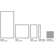 Verschiedene Fliesengrößen: 60x120, 60x60, 30x60, 8,5x60 Sockel und 5x5 Mosaik, Rutschhemmung R10B, Lappato Oberfläche