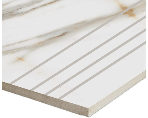 MIRAVA Feinsteinzeug Treppenstufe LUCCA Bianco gold matt 29,5 x 120 x 0,9 cm rektifiziert