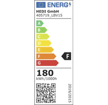 Energielabel von HEDI GmbH, Modell 405719_LBV15, Energieeffizienzklasse F, Verbrauch 180 Kilowattstunden pro 1000 Stunden.