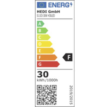 EU Energielabel für HEDI GmbH S1103-30W H30LED, Energieeffizienzklasse F, Energieverbrauch 30 Kilowattstunden pro 1000 Stunden.