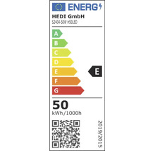 Energieeffizienzlabel der Klasse E für HEDI S2404-50W H50LED mit einem Energieverbrauch von 50 Kilowattstunden pro 1000 Stunden.