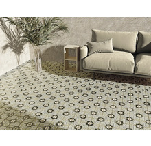 Flur mit dekorierten Bodenfliesen, Sofa und Zimmerpflanze