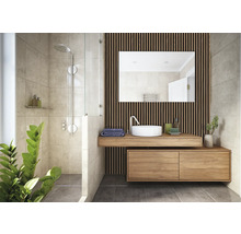 Modernes Badezimmer mit Dusche, Waschtisch und Spiegel