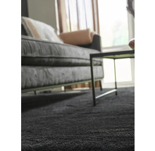 Wohnzimmer mit Sofa, Tisch und Teppich