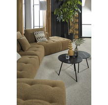 Wohnzimmer mit modularem Sofa, Couchtischen und Zimmerpflanze