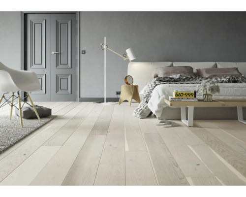 Parkett Eiche 1-Stab Creme Various Landhausdiele gebürstet matt lackiert 2200 x 180 x 14 mm