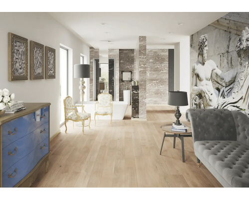 Parkett Eiche 1-Stab Creme Family Landhausdiele gebürstet matt lackiert 2200 x 180 x 14 mm