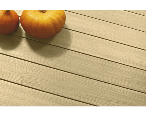 Zwei Kürbisse auf einer Holzterrasse